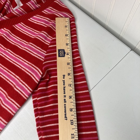 Colsie Small Lightweight Knitted Top Red Pink Striped Long Sleeves Crop VNeck - Picture 8 of 9